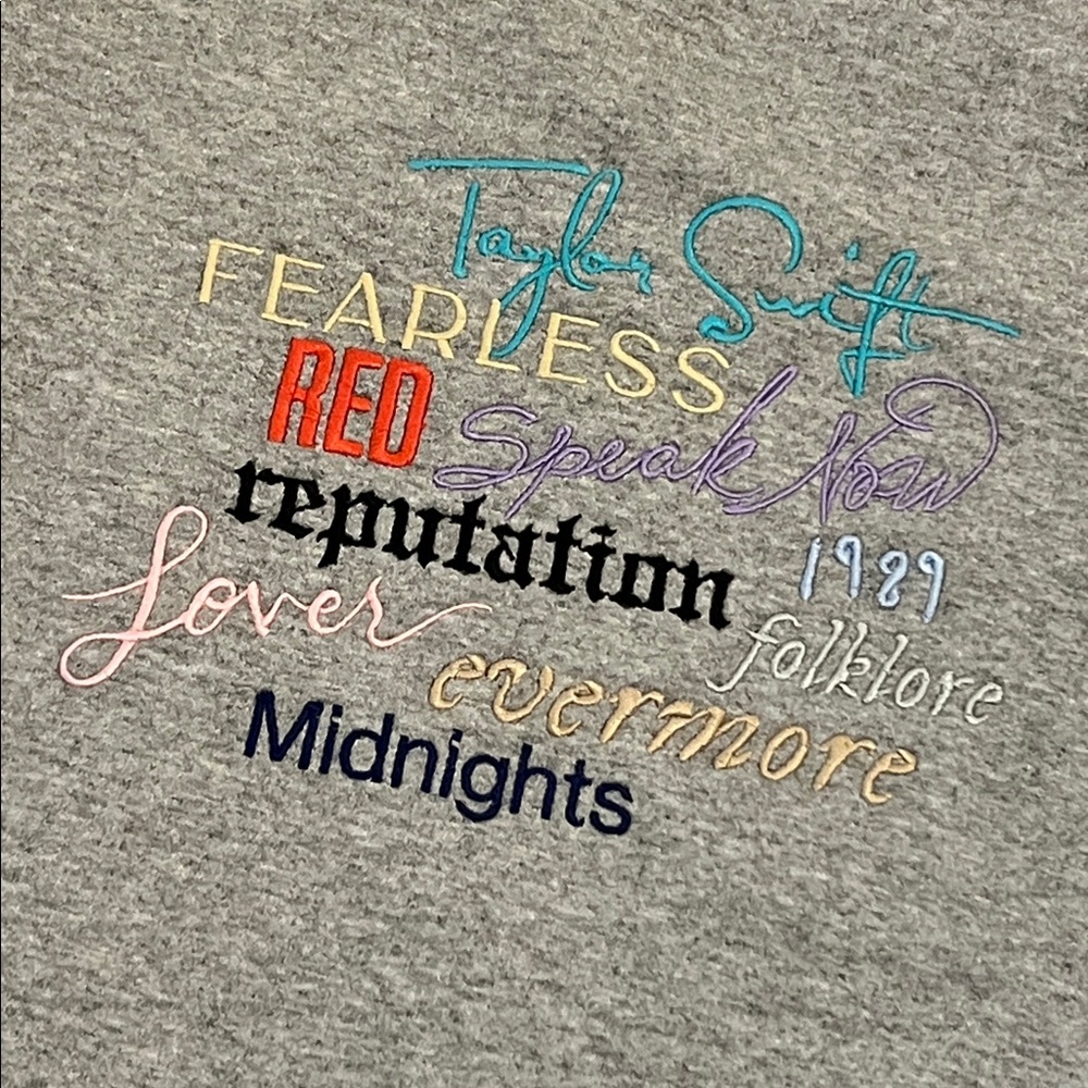 Taylor Swift Albums Embroidered Gray Sweatshirt Small Swiftie Apparel Cozy Top - Picture 3 of 16